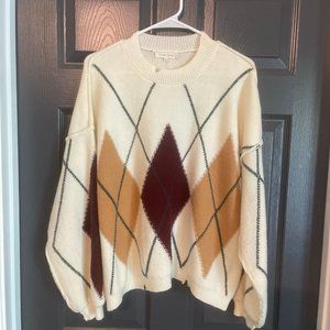 Buckle Gilded Intent Argyle Sweater Cream Sz L